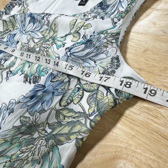 Connected Petite Tiered Chiffon Fit & Flare Blue Floral Dress Women's Size 8P - Picture 6 of 7